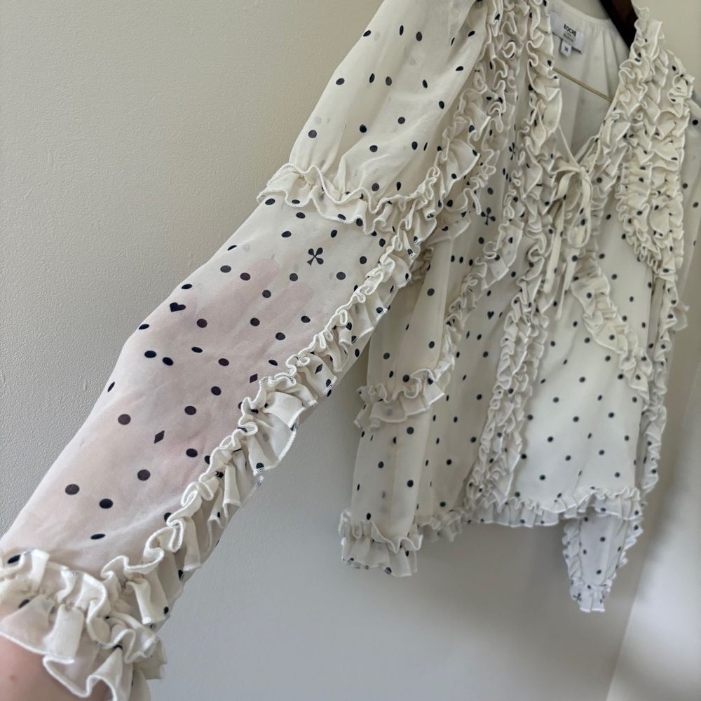 Koche M Cream Polka Dot Sheer Blouse Preppy Luxury Coastal Boardwalk Old Money - Picture 6 of 12